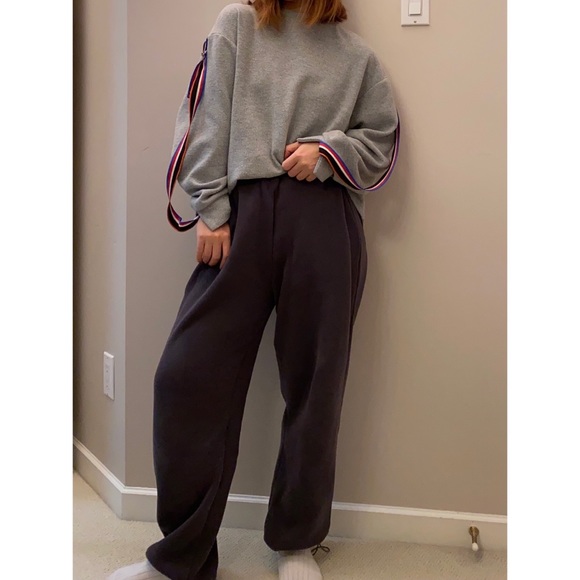 ZARA | Grey Cotton-Blend Crewneck Sweater with Striped Belts attached to Sleeves - Picture 3 of 8